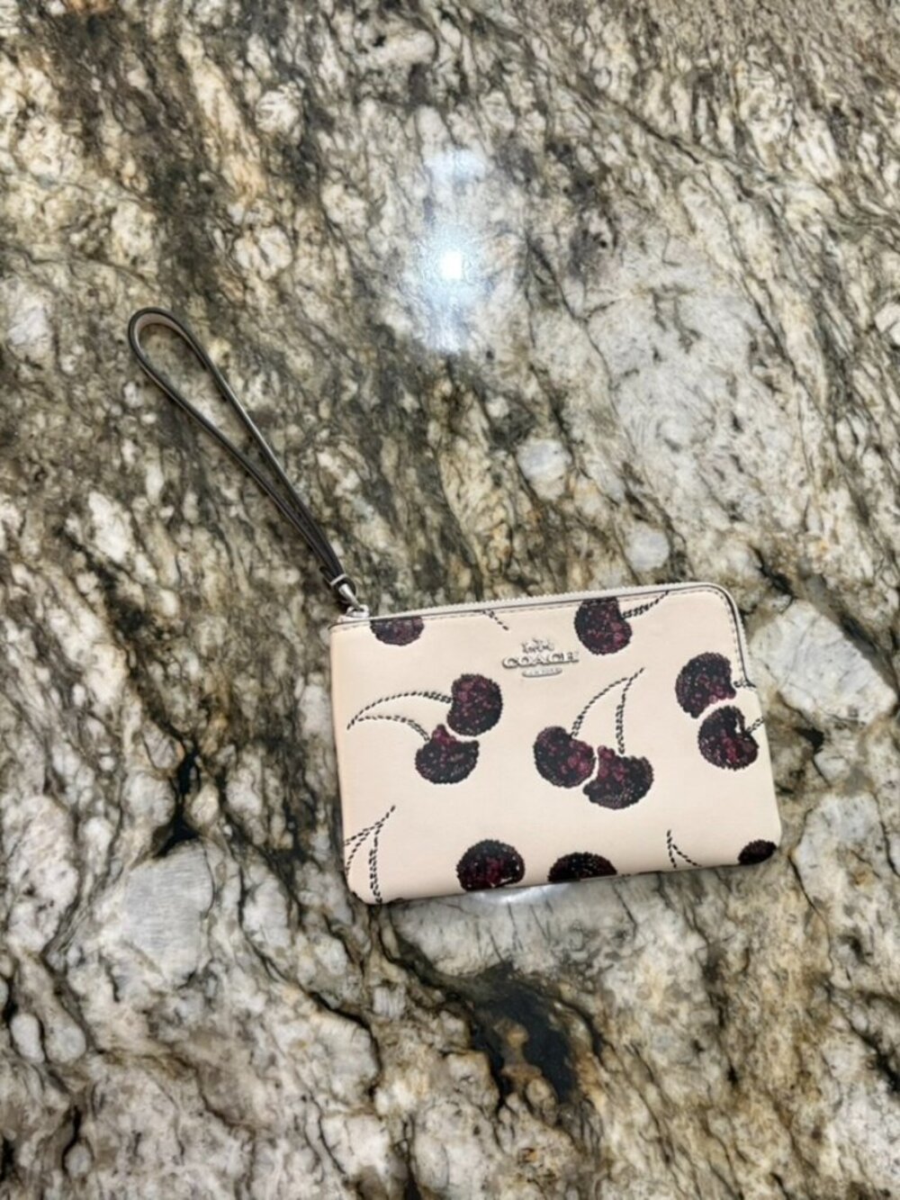Coach Corner Zip Wristlet Cherry Print